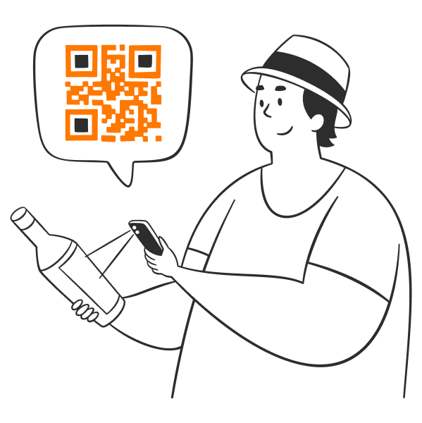 illustration of a man scanning qr code on a bottle