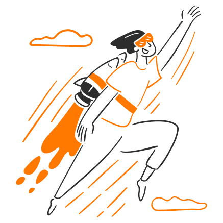 illustration of a man with jetpacks flying to the sky